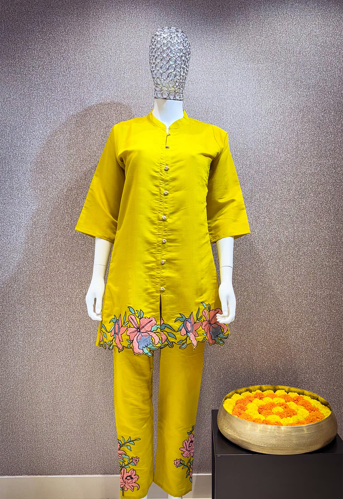 Solid Color Embroidery Work - Yellow
