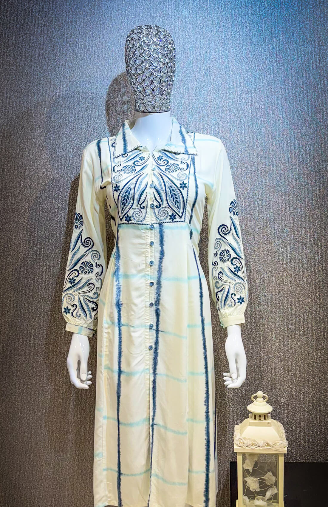 Thread Work One Piece - Collar Neck - Blue